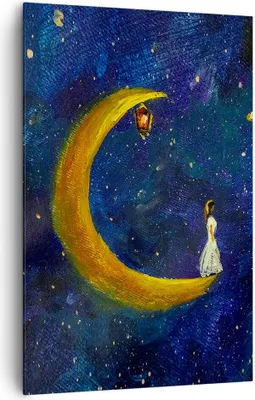 Produktbild von Bild auf Leinwand - Leinwandbild - Einteilig - Mädchen auf der Mond - 80x120cm - Wand Bild - Wanddeko - Wandbilder - Leinwanddruck - Wanddekoration - Leinwand bilder - Wandbild - PA80x120-4575