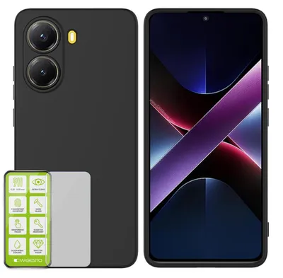 Image de Coque de protection en silicone TPU pour Xiaomi Poco X7 Pro 5G / Redmi Turbo 4, noire + film de protection en verre trempé H9