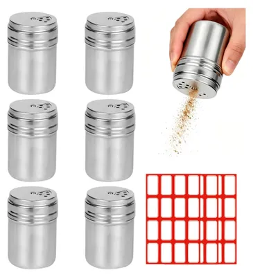 Produktbild von 6 Mini Salzstreuer für Unterwegs, Set mit 3 Aufklebern, 15ml Edelstahl, verbessert ohne Deckel, einfach aufdrehen, ideal für Picknicks