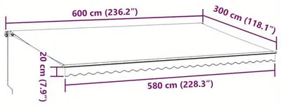 Obrázok produktu pre Slnečná clona 600x300 cm, antracitová farba – manuálne výklopná – kovový rám – krytá terasa