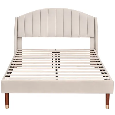 Produktbild von Flieks Doppelbett Jugendbett 140x190cm Polsterbett mit Lattenrost, Massivholzbett Samt, Kinderbett Gästebett, Grau