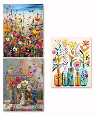 3er-Set Blumenposter, 30x40 cm, Leinwand, ungerahmt
