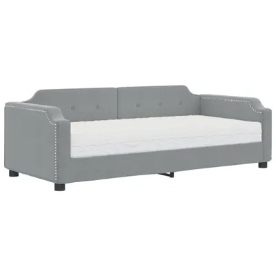 Image de vidaXL Lit de jour avec matelas gris clair 90x200 cm Tissu
