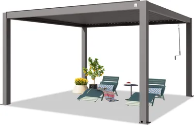 Image de PRIMEYARD Pergola 4x4 m poteaux en aluminium avec lames orientables en aluminium pavillon gris