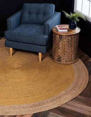 Runder Jute-Baumwoll-Patchwork-Teppich, 120 cm, natur
