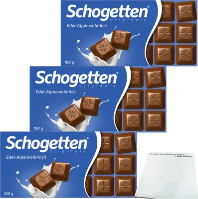 Produktbild von Schogetten Edel-Alpenvollmilch Schokolade 3er Pack (3x100g Packung) + usy Block