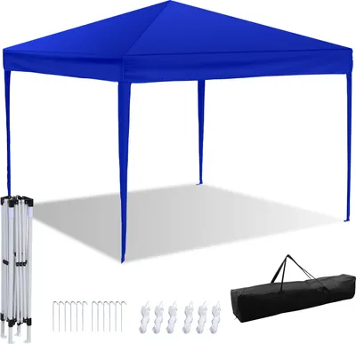 Image de Hengda Pavillon pliable 3 x 3m Tente de jardin pliable, protection UV 50+ Pavillons & tentes de réception Festzelt ohn Seiten Blau
