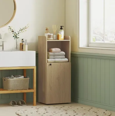 Produktbild von Badezimmerschrank mit Schrank, offen Regal, verstellbar Regal, Badschrank, 40 x 31 x 104 cm