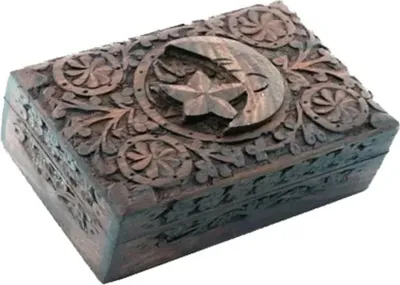 Image de Coffret Tarot Étoile & Lune Sculpture Sur Bois - 15x10 Cm Lot De 2 Pièces