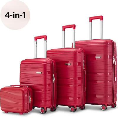 Produktbild von SKYCASES Travel One - 4 teiliges Hartschalenkoffer-Set aus Polypropylen mit Beutel - 360 Grad Rollen und Zahlenschloss - 32 L | 60 L | 98 L - Rot