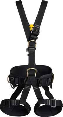 Schwarzer Komplettgurt Technic Steel Speed von singing rock; geeignet für Arbeitssicherheit; mit mehreren Schnallen und D-Ringen.