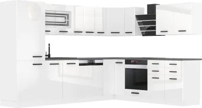 Produktbild von Belini Küchenzeile Küchenblock Küche L-Form JULIE Küchenmöbel mit Griffe, Einbauküche ohne Elektrogeräten mit Hängeschränke und Unterschränke, mit Arbeitsplatten, Weiß Hochglanz