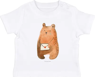 Produktbild von Mr. & Mrs. Panda T-Shirt Bär Vermissen 6. - 12. Monat - Weiß - Geschenk, Unglücklich Verliebt, Kinder Shirt, Teddy, Baby Baumwollshirt, Liebeskummer, Freund, Organic