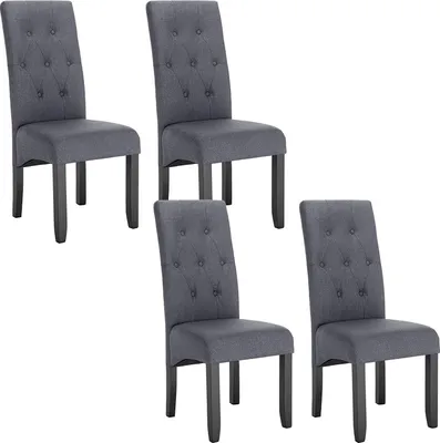 Produktbild von WOLTU 4X Esszimmerstühle Küchenstuhl Polsterstuhl Wohnzimmerstuhl Essgruppe, Leinen, Massivholz, Dunkelgrau