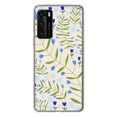 Produktbild von MuchoWow® Handyhülle Schutzhülle Hülle für Huawei P40 Blume - Blätter - Blau Silikon Softcase Handy Hülle - Handytasche