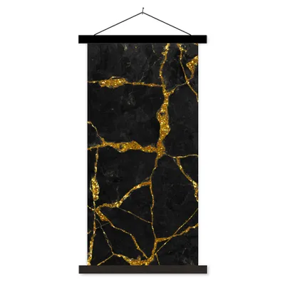 Produktbild von MuchoWow® Textilposter Marmor - Gold - Schwarz - Marmoroptik - Glitter 90x180 cm mit schwarzem Rahmen - Dekoration Wohnzimmer