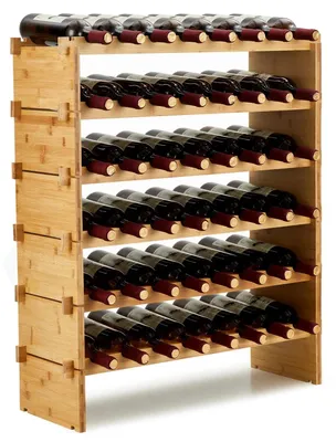 Imagen del producto de Estantería para vinos, diseño modular, construcción robusta de bambú, 6 niveles, capacidad para 48 botellas