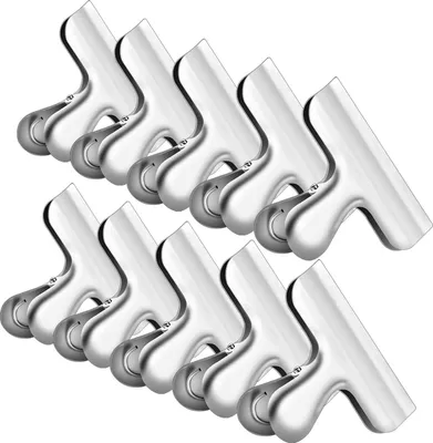 Produktbild von 10-teiliges Set Verschlussclips für Beutel und Lebensmittelaufbewahrung, Edelstahlclips zum Verschließen und Frischhalten von Lebensmitteln (10 Stück - silber - groß)