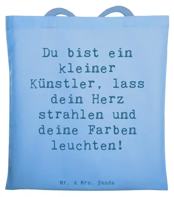 Produktbild von Mr. & Mrs. Panda Shopping Tasche Spruch Die Freude an der Kreativität entdecken - Sky Blue - Geschenk, Zuversicht, Vertrauem, dokumententasche, Schultasche, Tote Bag