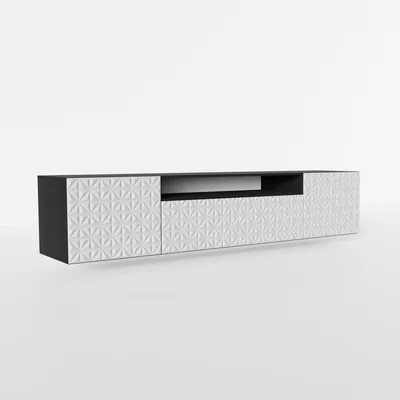 Produktbild von MEBLINI TV-Schrank 200cm Lang - Fernsehschrank - TV Lowboard Industrial - Unterschrank für Fernseher - TV-Unterschrank - TV-Schrank - Hängeschrank - CALIO - 200x41x40cm - Schwarz Matt/Weiß Matt