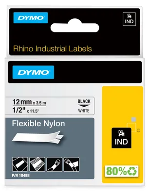 Produktbild von Dymo Rhino Band IND, Nylon 12 mm x 3,5 m schwarz auf weiß