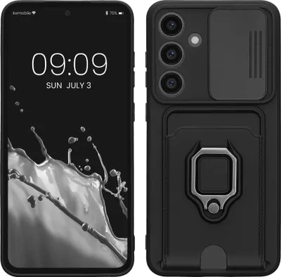 Produktbild von kwmobile Handyhülle kompatibel mit Samsung Galaxy S24 FE - Softcase mit Kameraschutz - Kartenfach - Schwarz