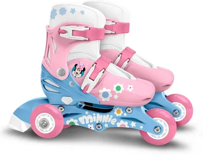 Immagine prodotto di Pattini a rotelle 2-in-1 Minnie, regolabili, per bambine, rosa, taglia 27-30 – trasformabili da pattini a rotelle a pattini in linea, chiusura a strappo, cuscinetti 608Z, ruote in PVC 60x24 mm, freno sul tallone