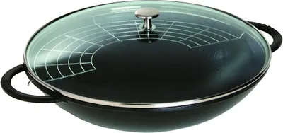 Produktbild von Gusseiserne Wok mit Glasdeckel und herausnehmbarem Rost - Ø 37 cm, 5,7 l, geeignet für Induktion