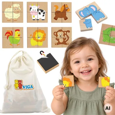 Productafbeelding van Viga Houten Magnetische Puzzel Dieren LegpuzzelGecertificeerd