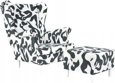 Produktbild von Family Meble Ohrensessel mit Hocker Print Relaxsessel Skandinavisch Bequemer Sessel Loungesessel Fernsehsessel Wohnzimmer Schlafzimmer Büro (MALEWI 2)