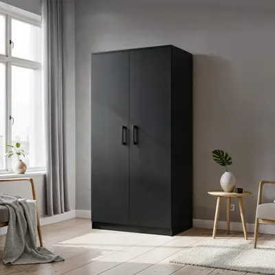 Produktbild von Masseno Drehtürenschrank SILO 90/180/50 cm 2-türig Schlafzimmer Schrank Kleiderschrank Schwarz