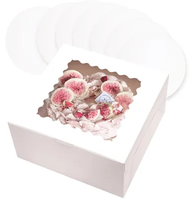 Immagine prodotto di TRANKIELO® - Set di 5 contenitori per torte bianchi - 25,4 x 25,4 x 12,7 cm - Carta biodegradabile