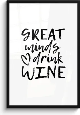 Produktbild von MuchoWow® MuchoWow® Gerahmtes Poster Weinzitat "Große Geister trinken Wein" mit Herz 60x90 cm - Poster mit zchwarzem Bilderrahmen - Kunst