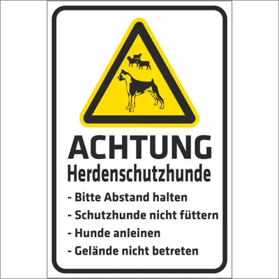 Produktbild von INDIGOS UG - Aluverbundplatte Schilder 3mm - Sicherheit - Warnung - Achtung - Herdenschutzhunde (Schafe) - 800x600 mm