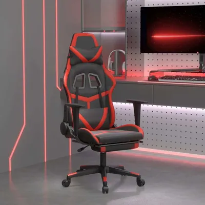 Produktbild von The Living Store Gaming-Stuhl mit Fußstütze Schwarz und Rot Kunstleder