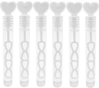Produktbild von 24x Herz Smilie Seifenblasen Röhrchen für Hochzeit Griff Wedding Bubbles Weiß Smiley mit 4 Seifenblasenlöchern