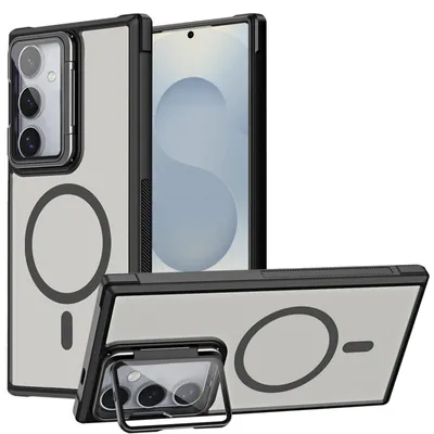 Produktbild von Schutzhülle für Samsung Galaxy S25 FE Hülle, Metallring für Wireless Laden klappbarer Kamera Schutz Glas Ständer