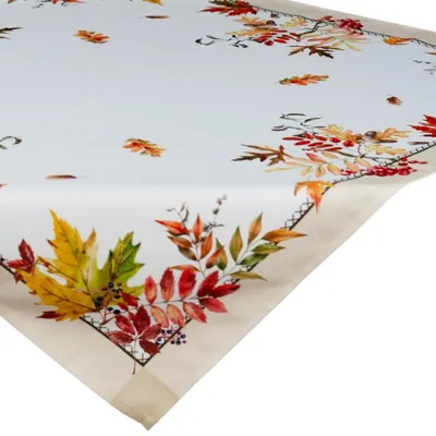 Productafbeelding van Tafelkleed, herfstmotief, 85 x 85 cm, met een kleurrijke rand van natuurlijke bladeren
