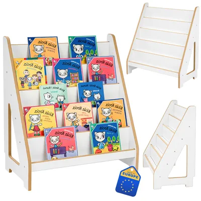 Obrázek produktu pro Stojící Regál Montessori pro děti Bílý – Velká Knihovna na Knihy, Hračky, Omalovánky | 5 polic | nábytek do dětského pokoje | Obubu