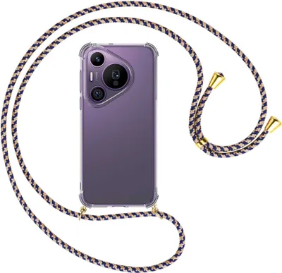 Produktbild von Handykette Backcover-Schutzhülle mit Band (Metall goldfarben) für Huawei Pura 70 Pro / Pro+ - blau+beige