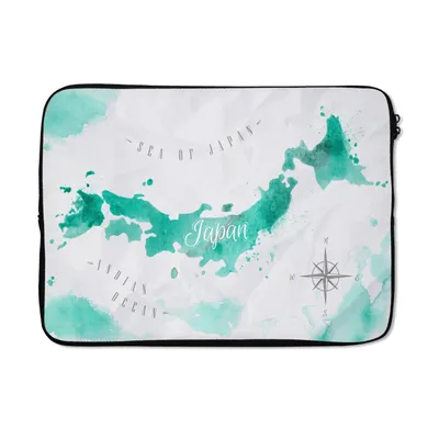 Produktbild von MuchoWow® Laptop Hülle 14 ZollWeltkarte - Türkis - Abstrakt Laptoptasche - Laptoptasche - Stoßsicher - Schutzhaube