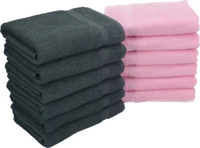 Produktbild von Betz 12 Stück Handtücher 50x100 cm PALERMO 100% Baumwolle  Farbe: anthrazit und rose