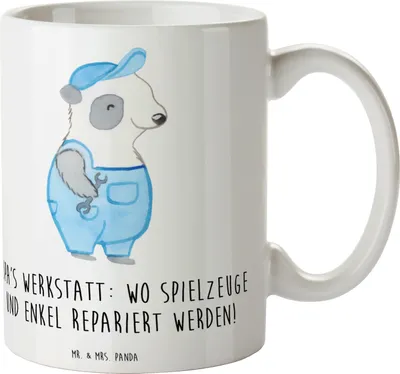 Produktbild von Mr. & Mrs. Panda Teetasse Großeltern Werkstatt - Weiß - Geschenk, Trinkbecher, Kaffeetasse, Becher, Generationen, herzerwärmende Sprüche, Reparatur, Weisheit, Liebe