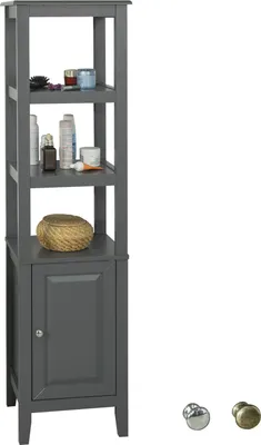 Produktbild von sobuy, Badezimmer-Hochschrank, Dunkelgrau, 40x150x33cm, 3 offene Fächer und Tür, FRG205-DG, MDF lackiert