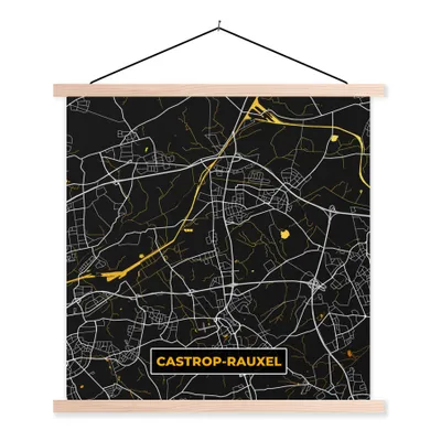 Produktbild von MuchoWow® Textilposter Schwarz und Gold - Stadtplan - Castrop Rauxel - Deutschland - Karte 40x40 cm mit holzfarbenen Rahmen - Posterleiste