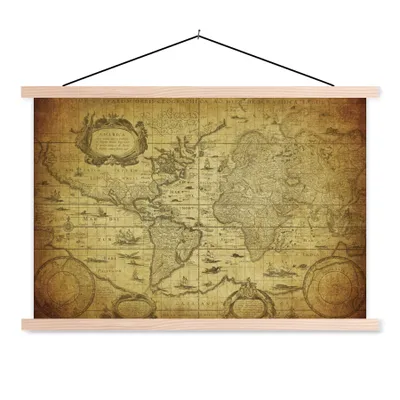 Obrázek produktu pro MuchoWow® Textilní plakát - Mapa světa - Vintage - Historie - Děti - Chlapci - Dívky - 90x60cm - S hnědými lamelami
