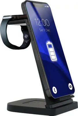 Immagine prodotto di caricatore a induzione 3in1 LEDCaricatore wireless 15W per telefoni cellulari compatibile con smartphone, cuffie TWSSmartwatch Nero