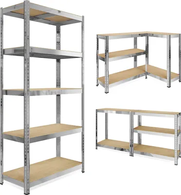 Obrázek produktu pro MARK ADLER Tower 2.0 | Úložné regály Regály pro vysoké zatížení Regály do sklepa Regály do dílny Stojanové regály | 180 x 90 x 40 cm XL | 5 nastavitelných polic MDF | Stříbrná barva