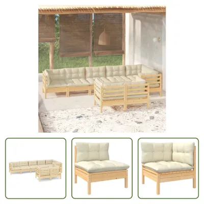 Produktbild von The Living Store 8-tlg. Garten-Lounge-Set mit Creme Kissen Massivholz Kiefer