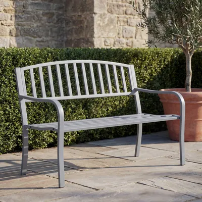Produktbild von Gartenbank HWC-F43, Bank Parkbank Sitzbank, 2-Sitzer pulverbeschichteter Stahl - grau
